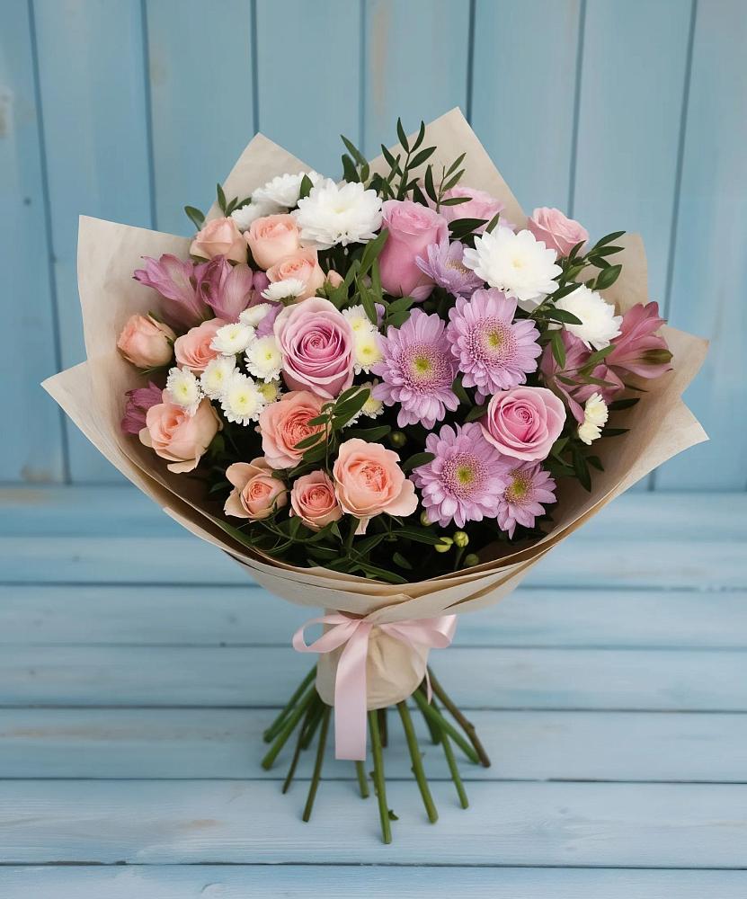 Букет цветов из: Хризантемы, Розы и Альстромерии в Макашевке