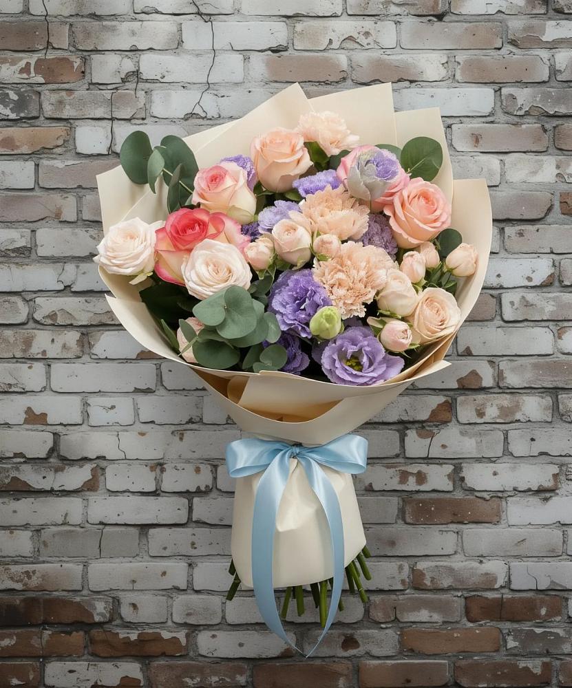 Букет цветов из: Розы, Лизиантусы и Гвоздики в Макашевке