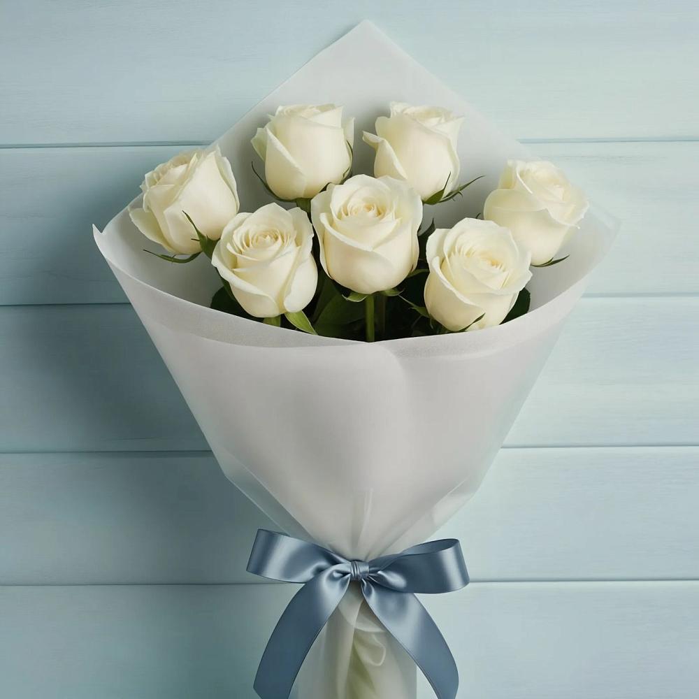 Букет 7 Белых роз Эдлесс Лав в Макашевке
